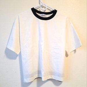 Codes Combine Korean White T-Shirt with Black Collar and back tie